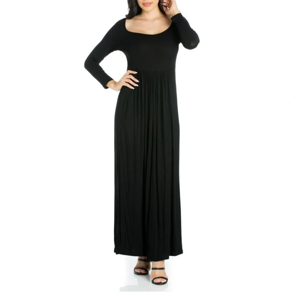 Elegant Black Ling Sleeve Maxi Dress Comfort Apparel